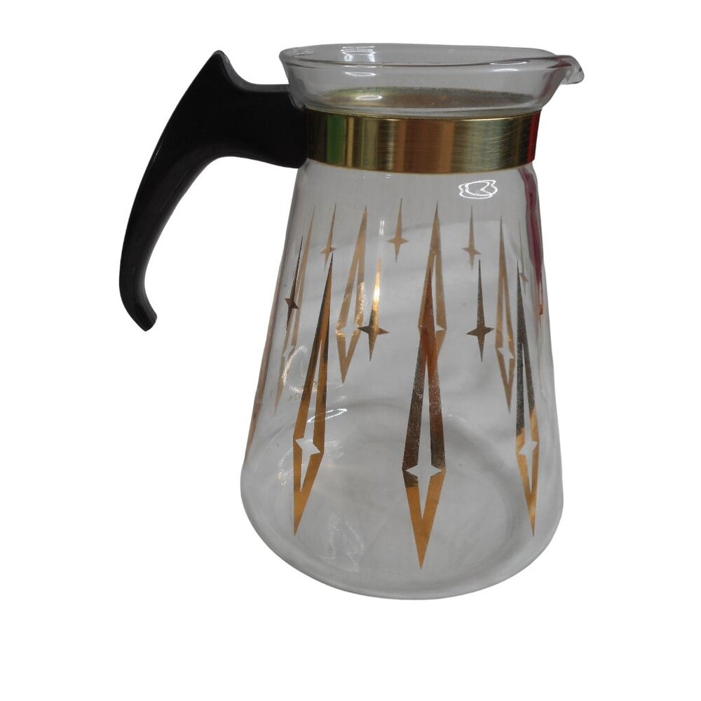 Vintage MCM Pyrex Atomic Gold Coffee Tea Juice Pitcher Carafe Estate Find - Picture 4 of 7